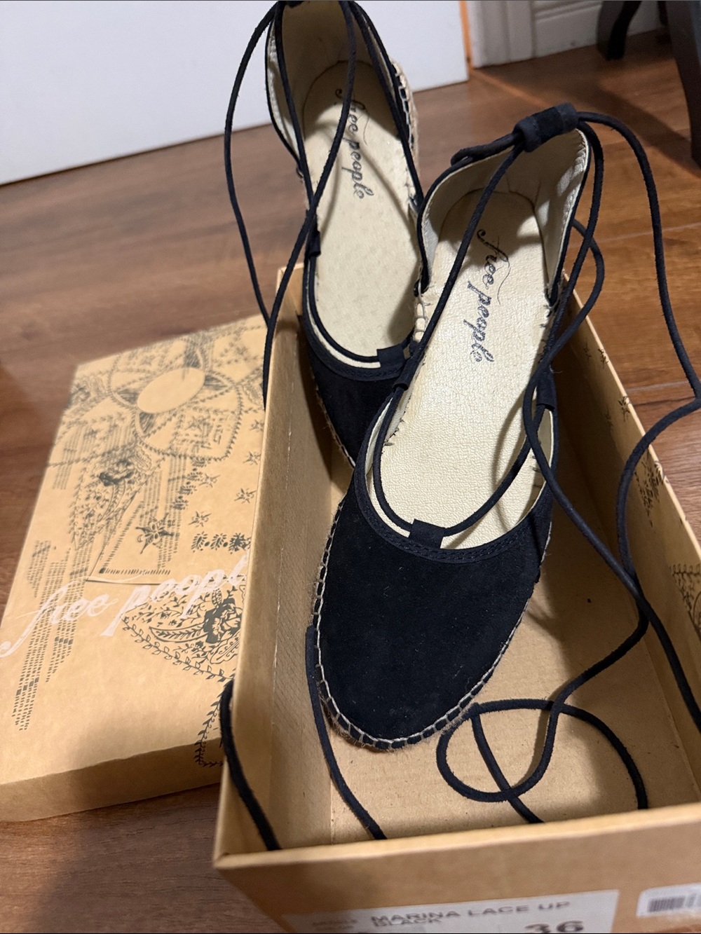Free People Marina Black Lace-Up Espadrille Flats